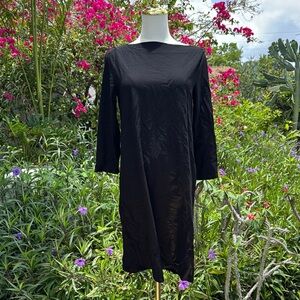Eileen Fisher Black Sheath Dress Bateau Neck 3/4 Sleeve